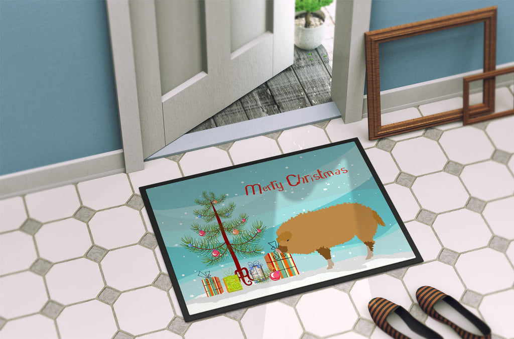 Hungarian Mangalica Pig Christmas Doormat Indoor Outdoor 24H X 36W Front Door Mat Rugs for Entryway, Non Slip Washable Low Pile,