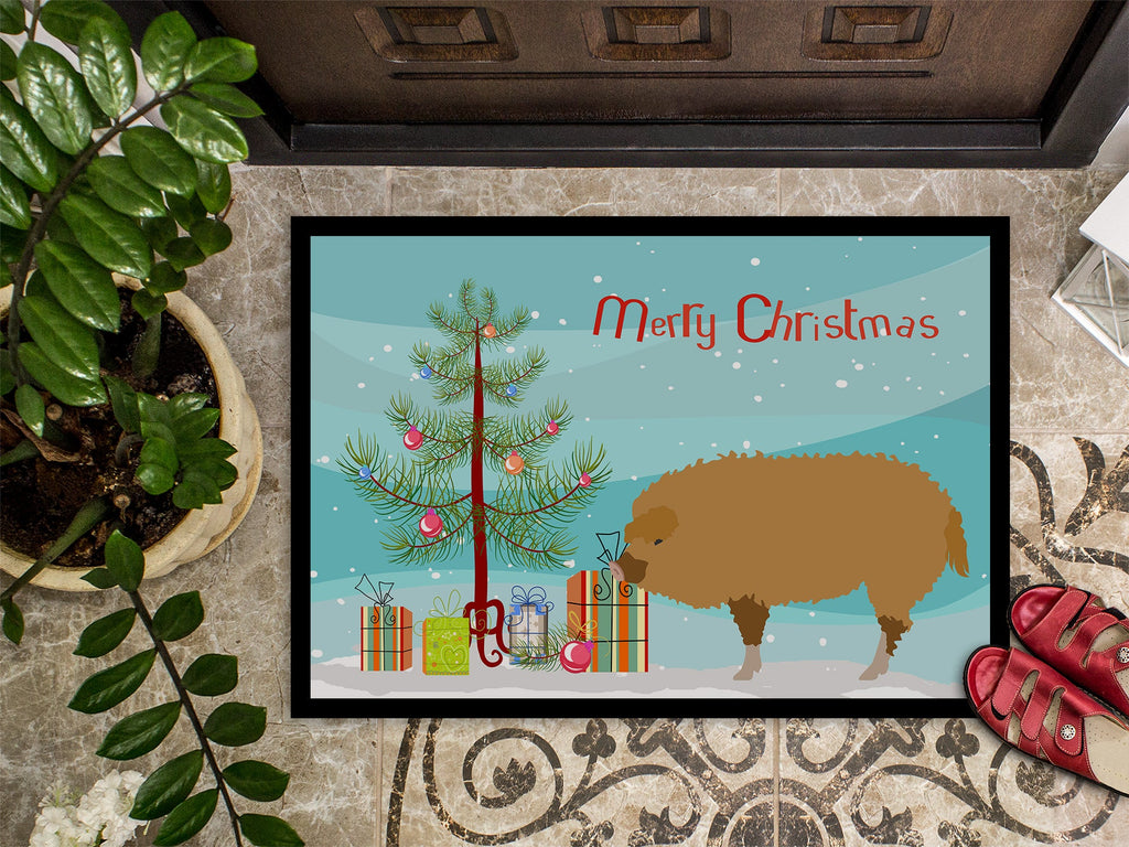 Hungarian Mangalica Pig Christmas Doormat Indoor Outdoor 18H X 27W Front Door Mat Rugs for Entryway, Non Slip Washable