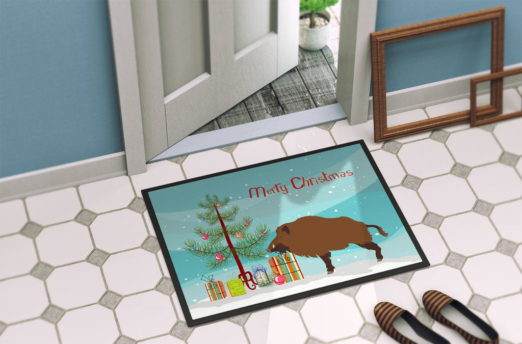 Wild Boar Pig Christmas Doormat Indoor Outdoor 18H X 27W Front Door Mat Rugs for Entryway, Non Slip Washable