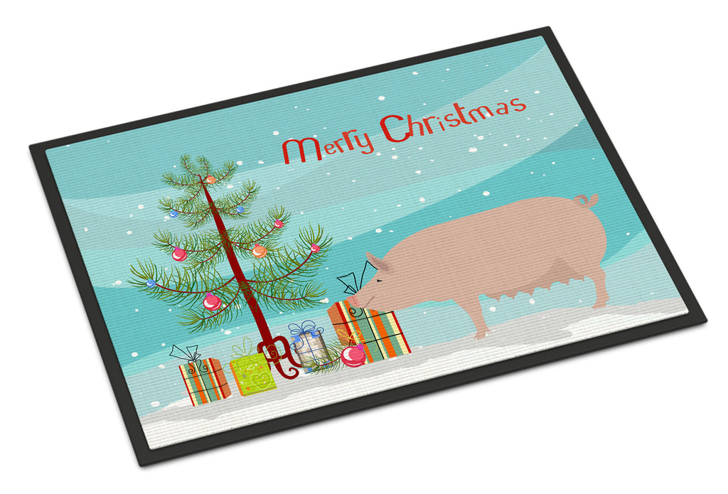 English Large White Pig Christmas Doormat Indoor Outdoor 24H X 36W Front Door Mat Rugs for Entryway, Non Slip Washable Low Pile,