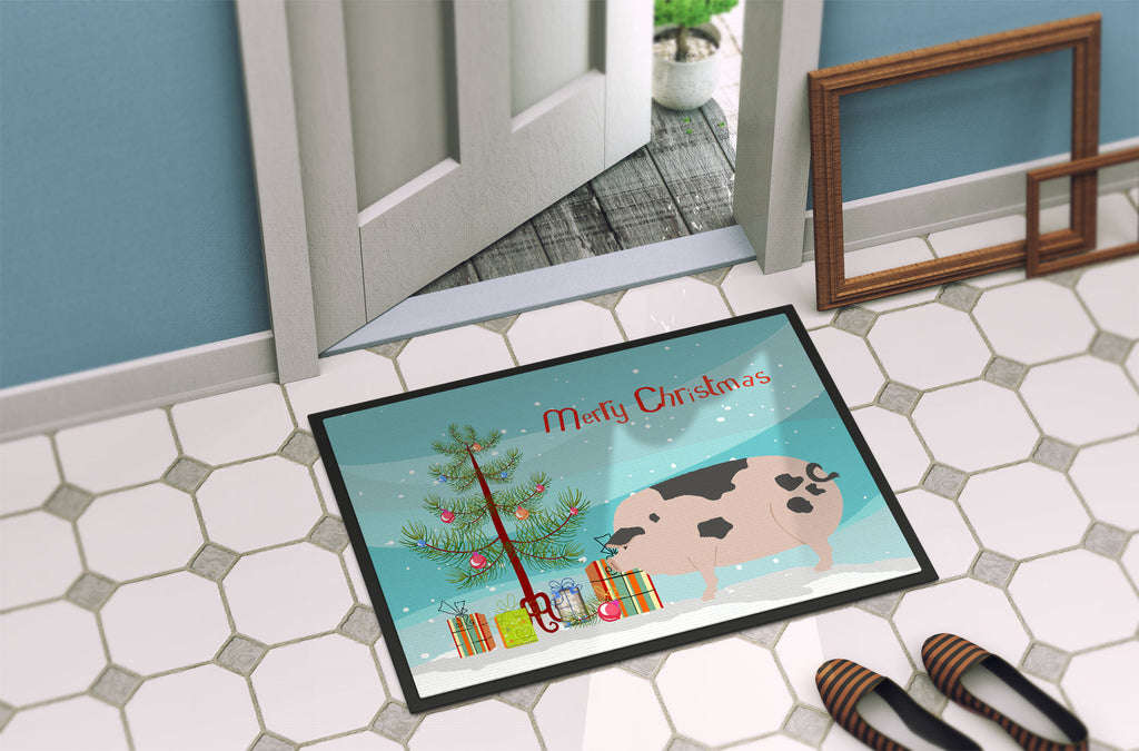 Gloucester Old Spot Pig Christmas Doormat Indoor Outdoor 18H X 27W Front Door Mat Rugs for Entryway, Non Slip Washable