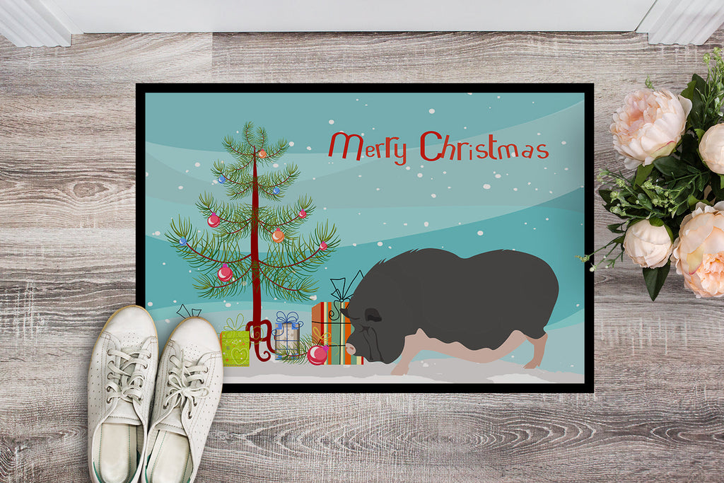 Vietnamese Pot-Bellied Pig Christmas Doormat Indoor Outdoor 18H X 27W Front Door Mat Rugs for Entryway, Non Slip Washable