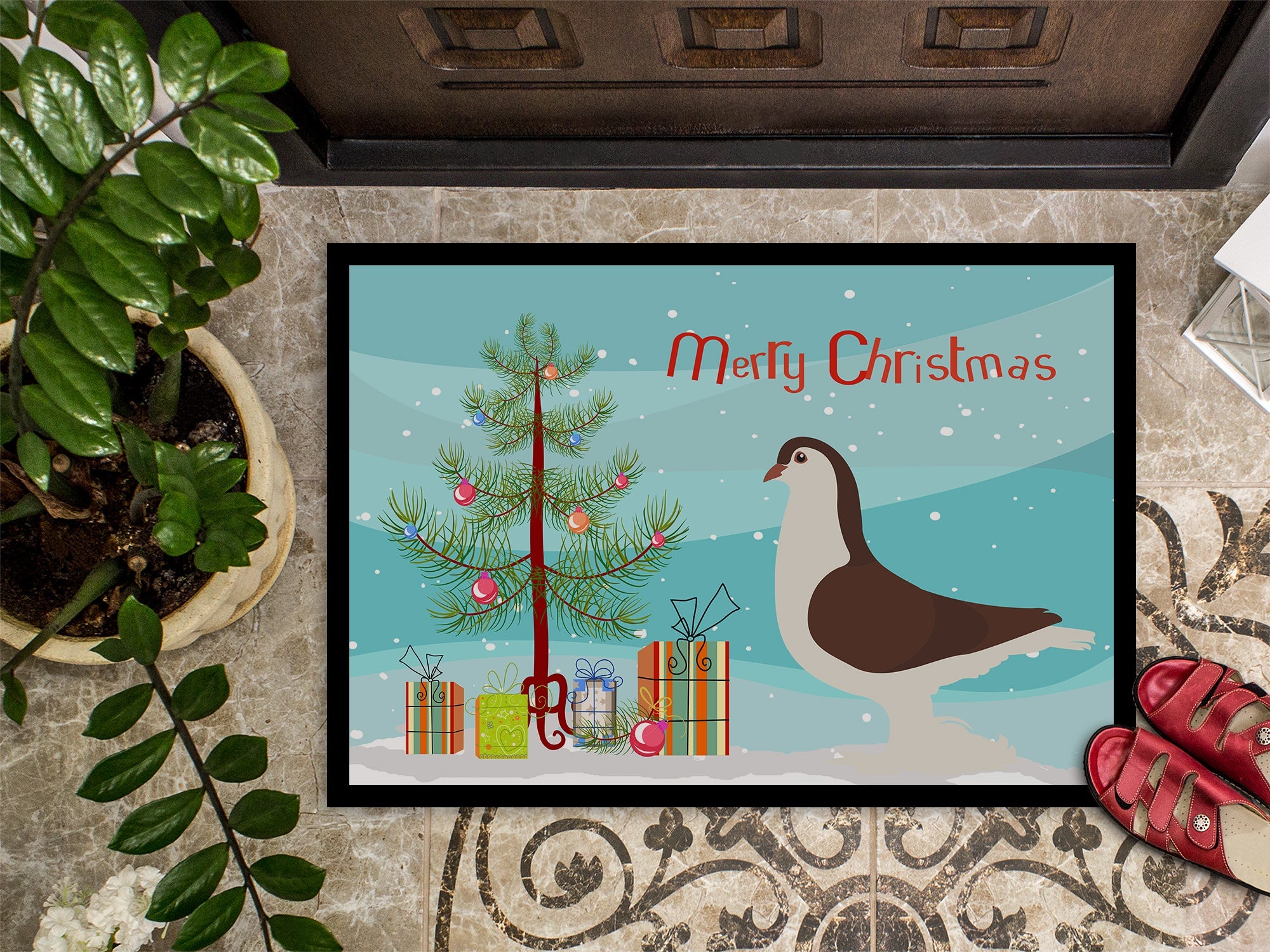 Large Pigeon Christmas Doormat Indoor Outdoor 18H X 27W Front Door Mat Rugs for Entryway, Non Slip Washable