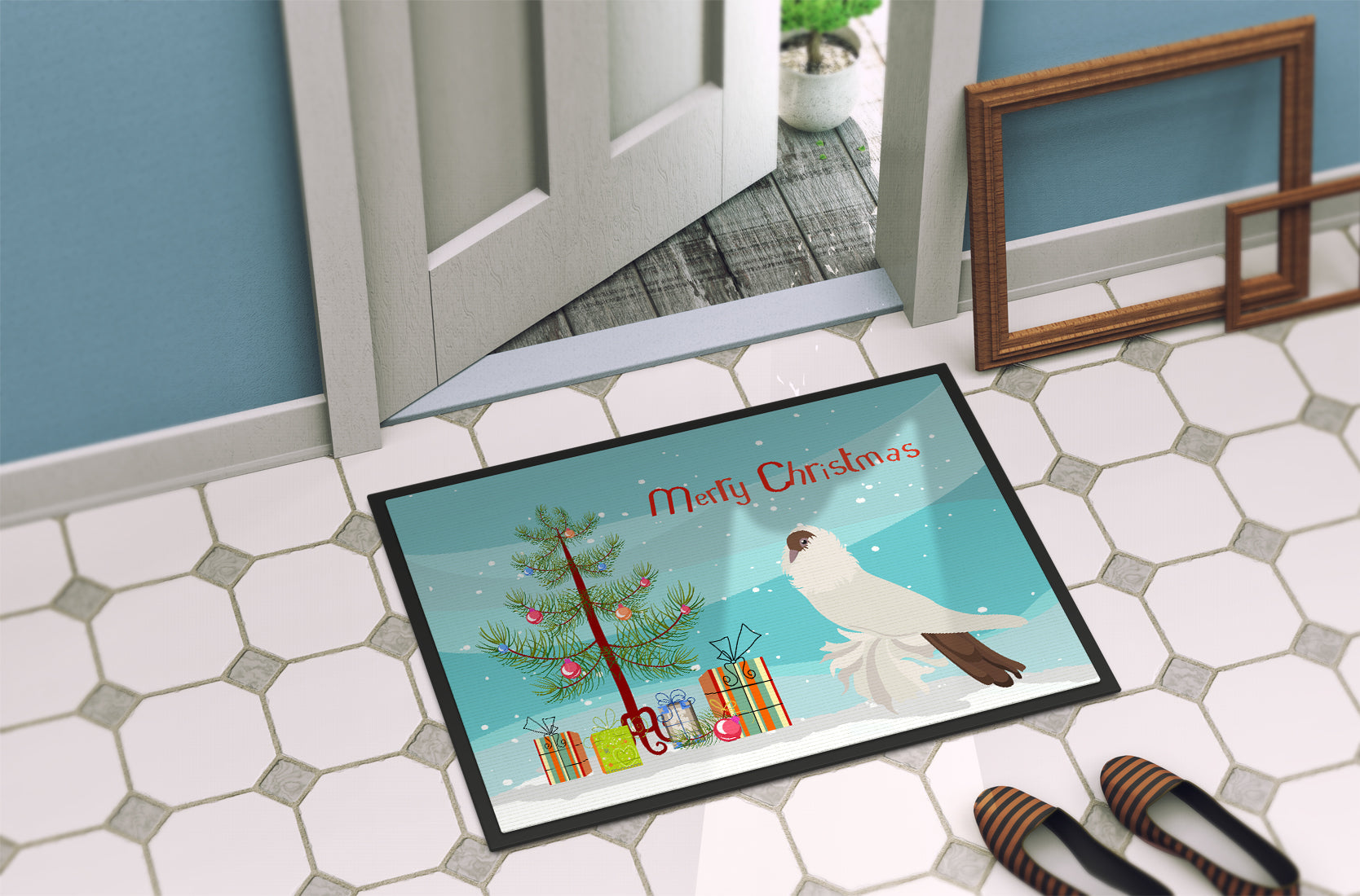 German Helmet Pigeon Christmas Doormat Indoor Outdoor 24H X 36W Front Door Mat Rugs for Entryway, Non Slip Washable Low Pile,