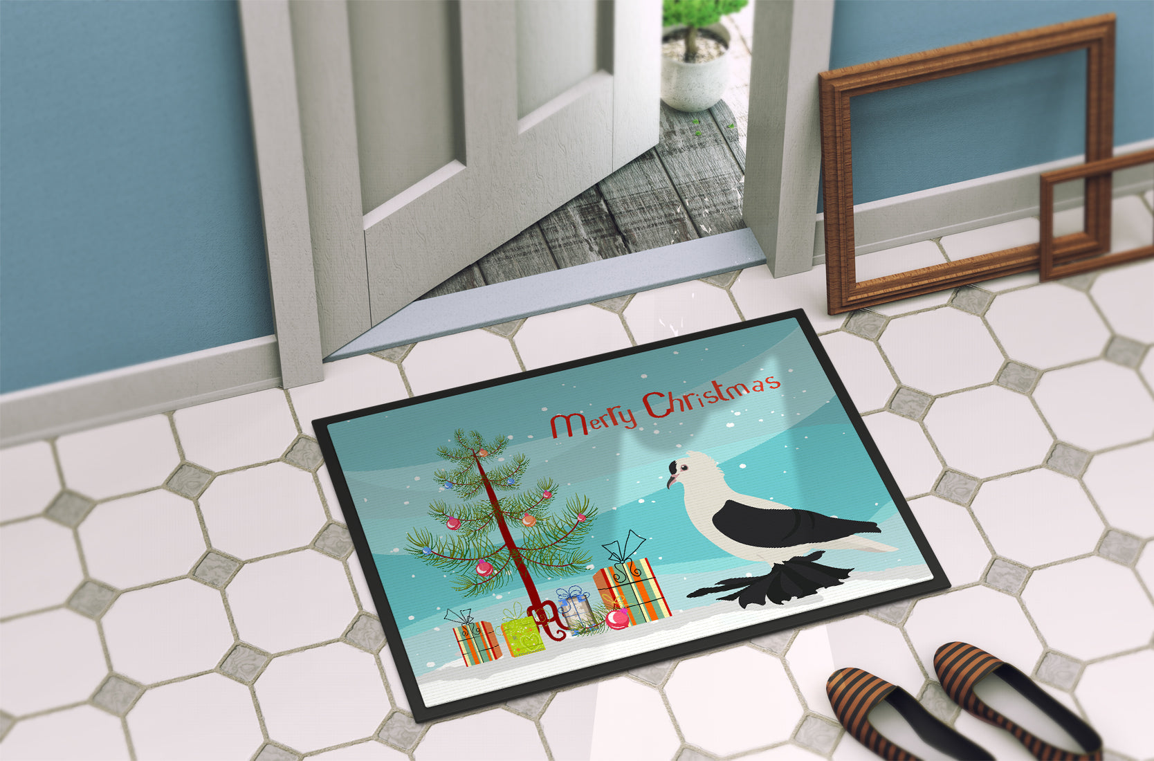 Saxon Fairy Swallow Pigeon Christmas Doormat Indoor Outdoor 24H X 36W Front Door Mat Rugs for Entryway, Non Slip Washable Low Pile,