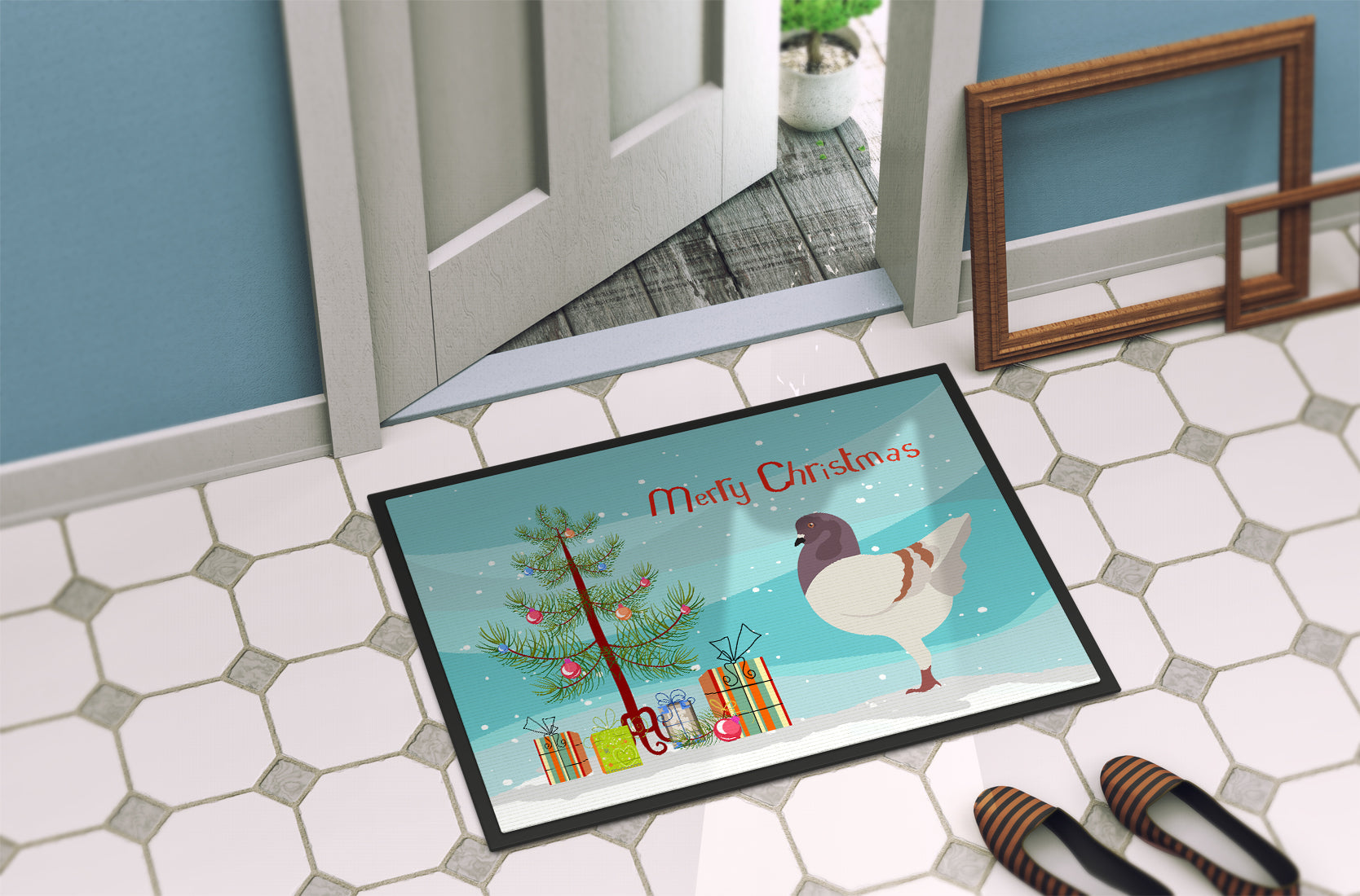 German Modena Pigeon Christmas Doormat Indoor Outdoor 18H X 27W Front Door Mat Rugs for Entryway, Non Slip Washable