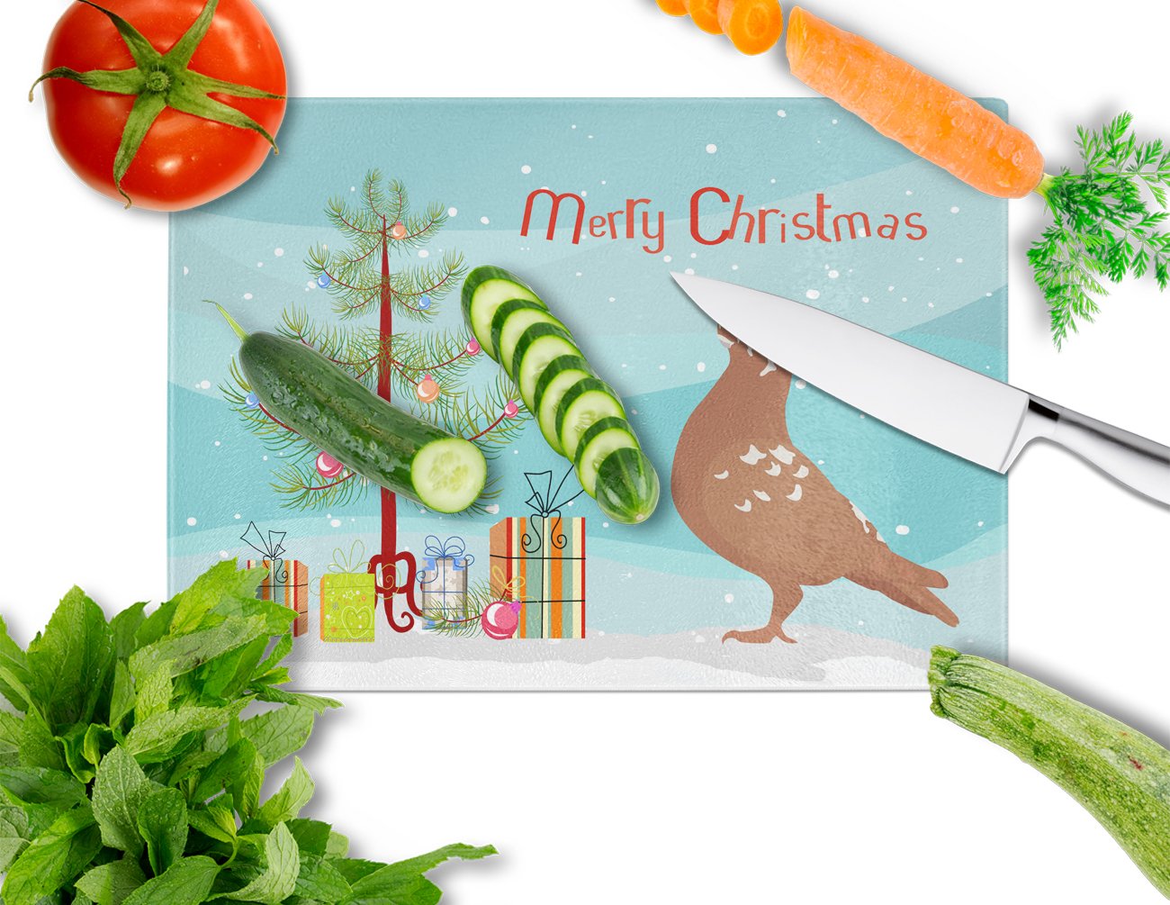 African Owl Pigeon Christmas Cutting Board Tempered Glass Kitchen Cutting Surface, Heat Resistant Chopping, Non-Slip Feet, Food Prep & Serving