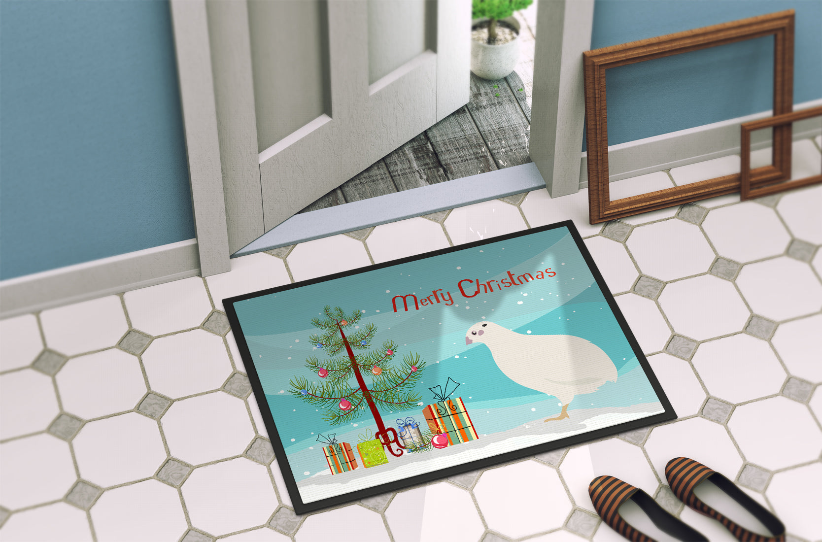 Texas Quail Christmas Doormat Indoor Outdoor 18H X 27W Front Door Mat Rugs for Entryway, Non Slip Washable