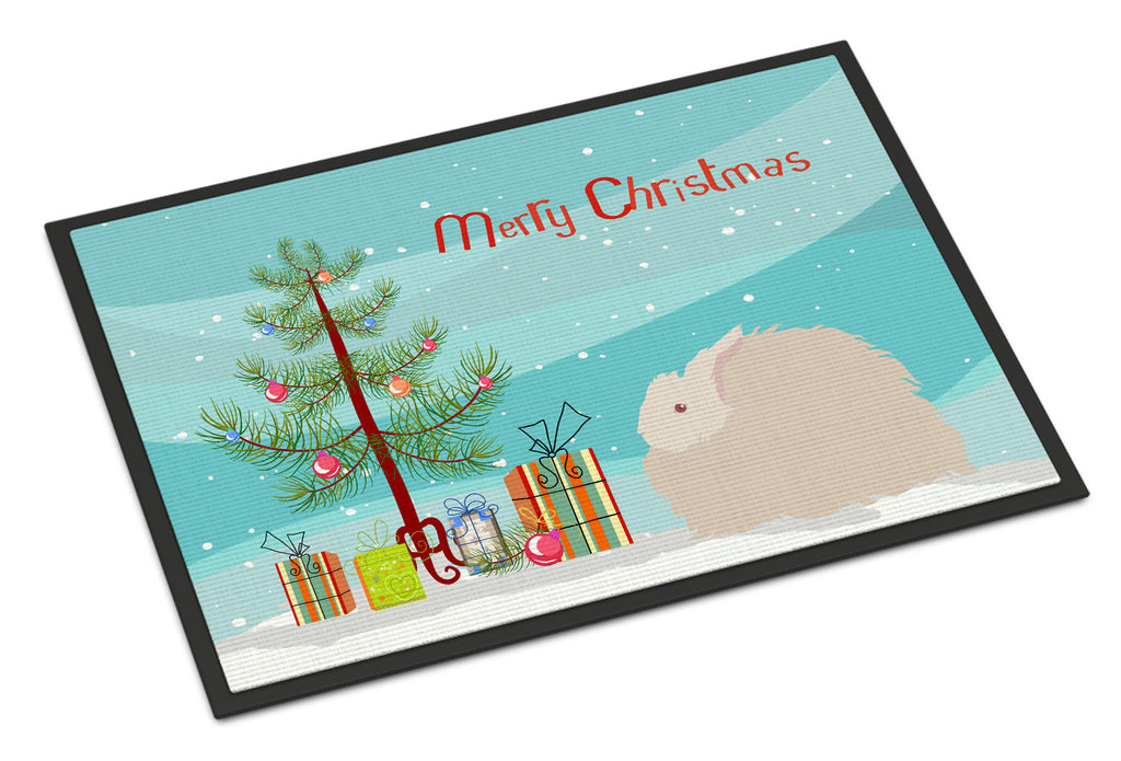 Fluffy Angora Rabbit Christmas Doormat Indoor Outdoor 18H X 27W Front Door Mat Rugs for Entryway, Non Slip Washable