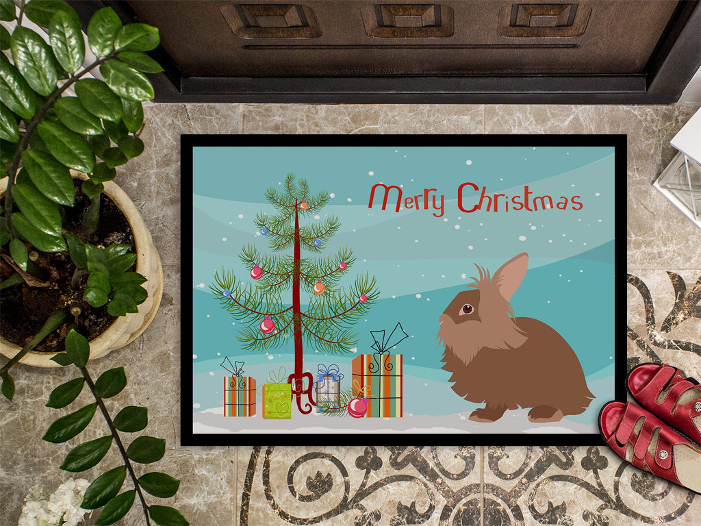 Lionhead Rabbit Christmas Doormat Indoor Outdoor 24H X 36W Front Door Mat Rugs for Entryway, Non Slip Washable Low Pile,