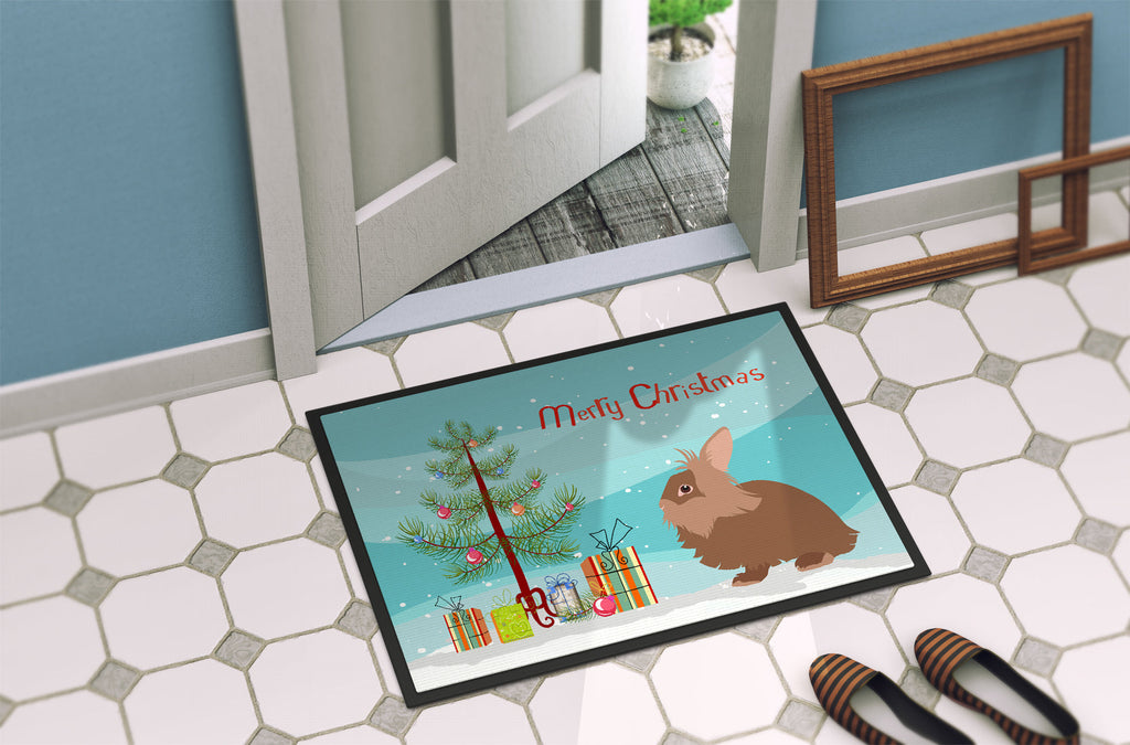 Lionhead Rabbit Christmas Doormat Indoor Outdoor 24H X 36W Front Door Mat Rugs for Entryway, Non Slip Washable Low Pile,
