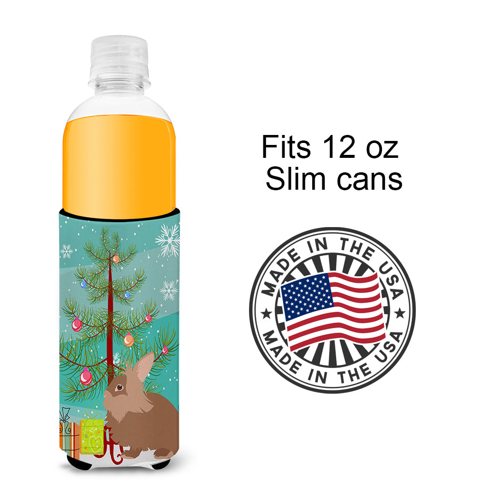 Lionhead Rabbit Christmas Slim Can Hugger , Insulated Foam Hugger for 12 oz Slim Cans, Beer Bottles & Water Bottles, Printed in USA