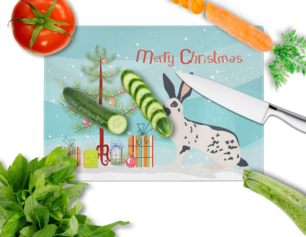 English Spot Rabbit Christmas Cutting Board Tempered Glass Kitchen Cutting Surface, Heat Resistant Chopping, Non-Slip Feet, Food Prep & Serving