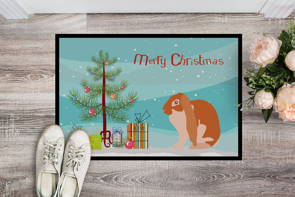 English Lop Rabbit Christmas Doormat Indoor Outdoor 24H X 36W Front Door Mat Rugs for Entryway, Non Slip Washable Low Pile,