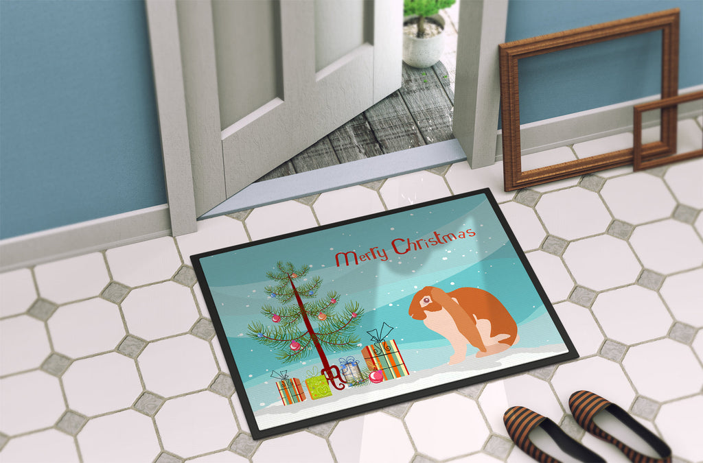 English Lop Rabbit Christmas Doormat Indoor Outdoor 18H X 27W Front Door Mat Rugs for Entryway, Non Slip Washable