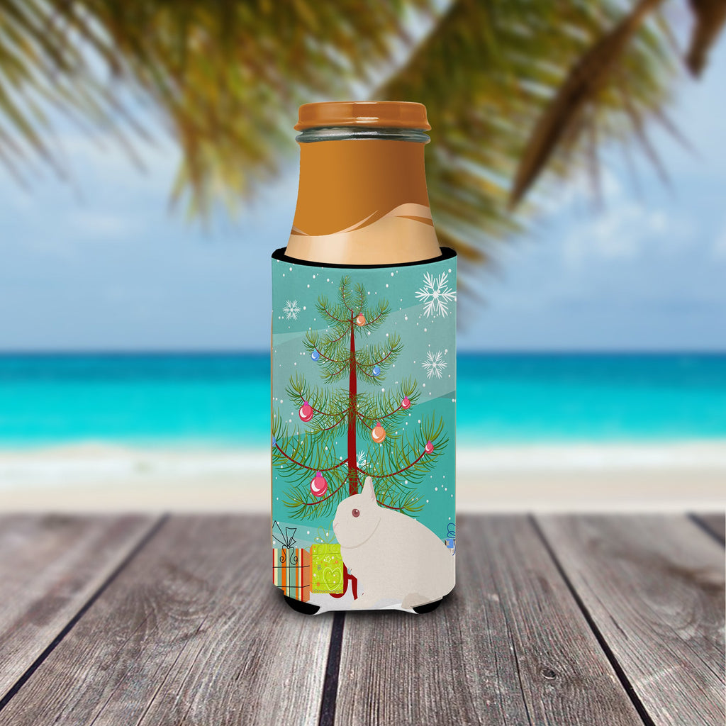 Hermelin Rabbit Christmas Slim Can Hugger , Insulated Foam Hugger for 12 oz Slim Cans, Beer Bottles & Water Bottles, Printed in USA