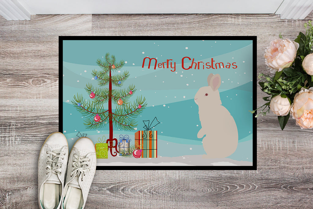 New Zealand White Rabbit Christmas Doormat Indoor Outdoor 18H X 27W Front Door Mat Rugs for Entryway, Non Slip Washable