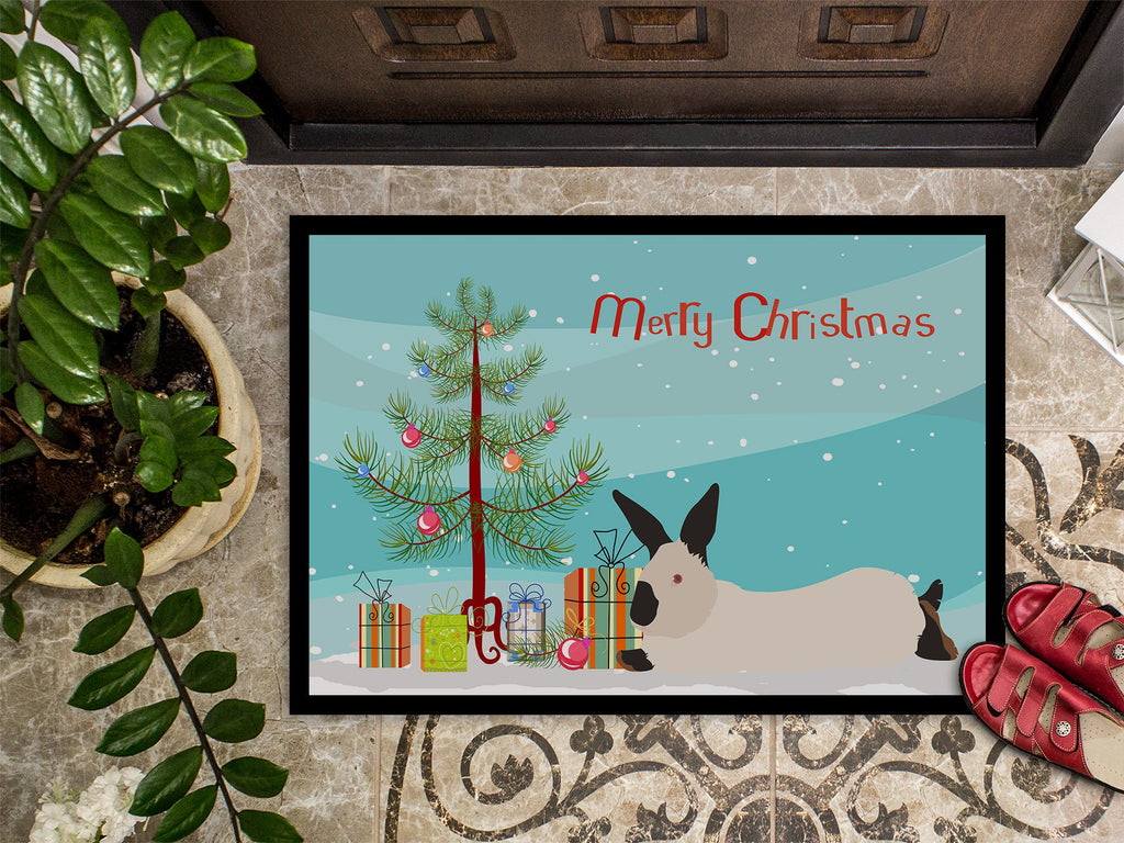 California White Rabbit Christmas Doormat Indoor Outdoor 24H X 36W Front Door Mat Rugs for Entryway, Non Slip Washable Low Pile,