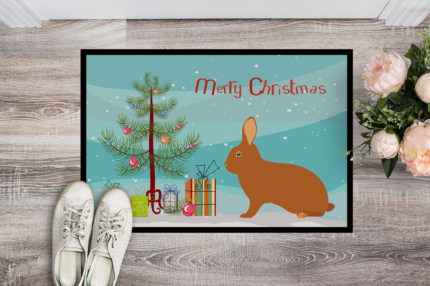 Rex Rabbit Christmas Doormat Indoor Outdoor 24H X 36W Front Door Mat Rugs for Entryway, Non Slip Washable Low Pile,