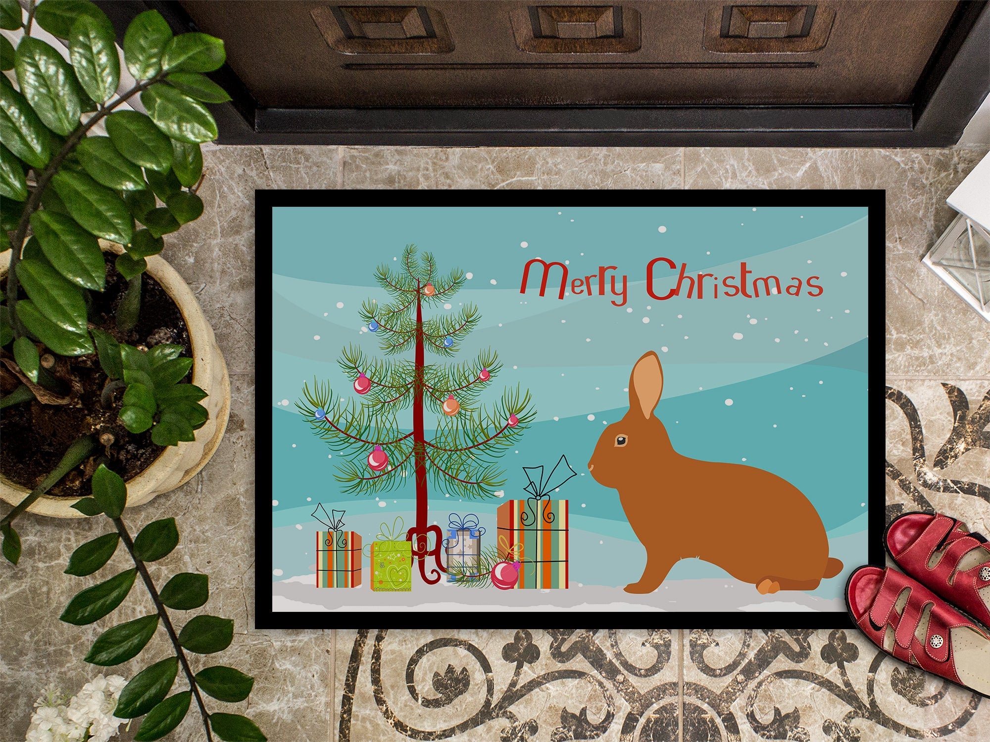 Rex Rabbit Christmas Doormat Indoor Outdoor 18H X 27W Front Door Mat Rugs for Entryway, Non Slip Washable