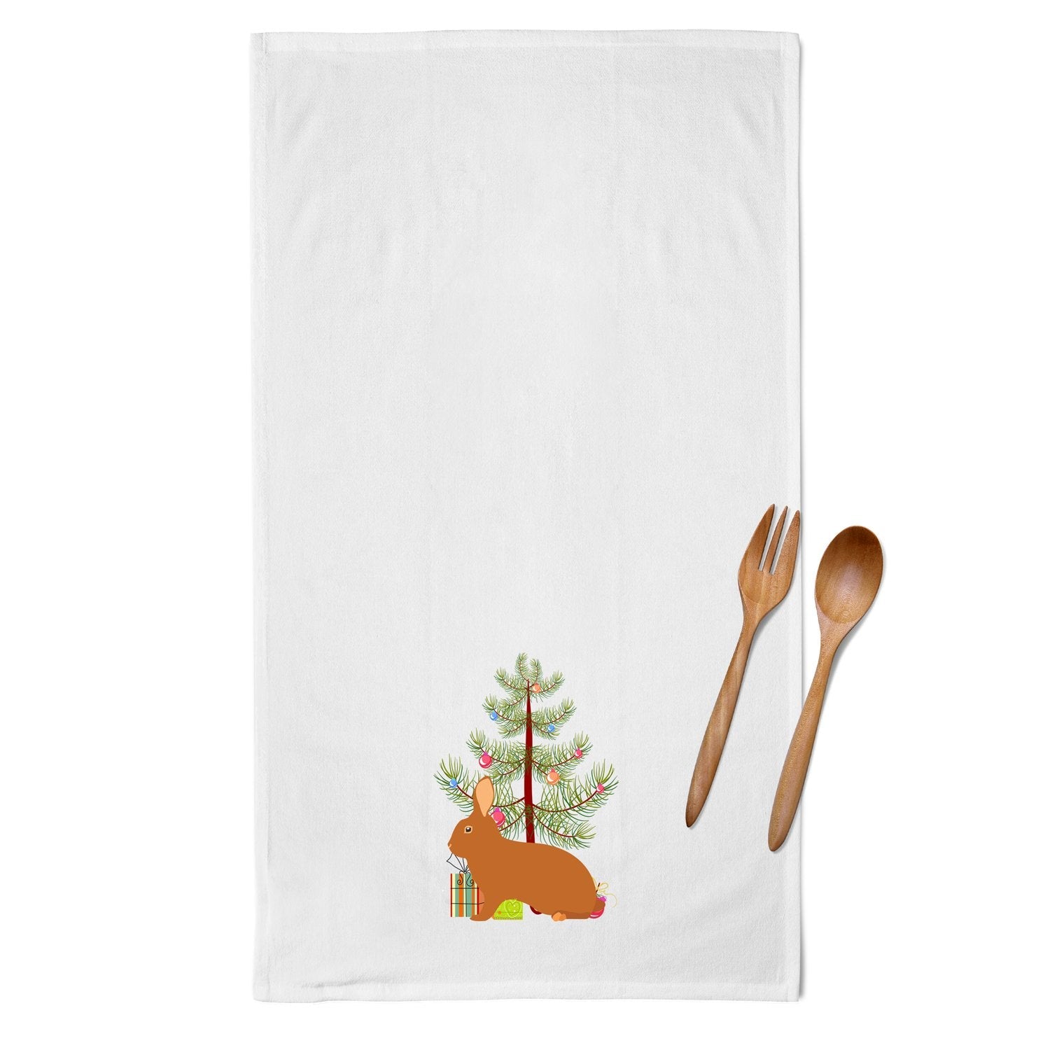 Rex Rabbit Christmas Kitchen Towel Set of 2 White Dish Towels Decorative Bathroom Hand towel for Hand, Face, Hair, Yoga, Tea, Dishcloth, 19 X 28", White