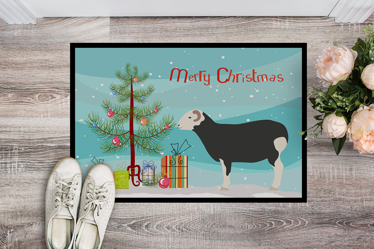 Herwick Sheep Christmas Doormat Indoor Outdoor 18H X 27W Front Door Mat Rugs for Entryway, Non Slip Washable