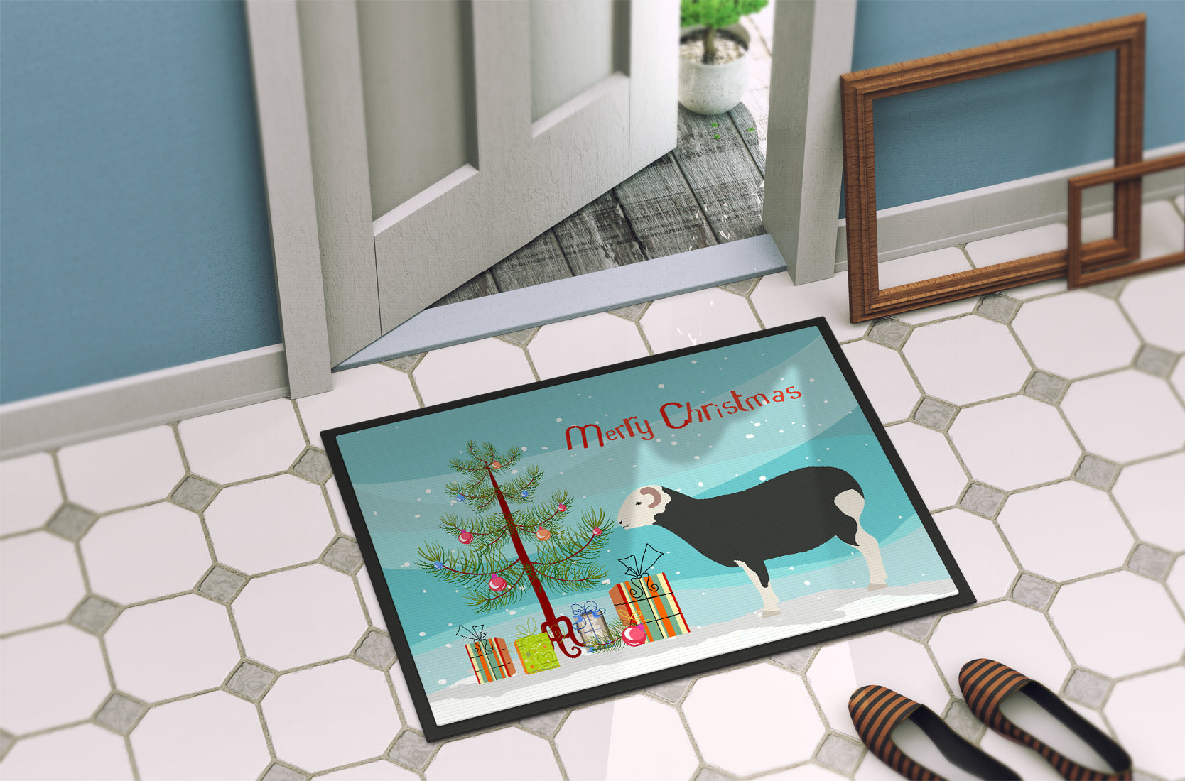 Herwick Sheep Christmas Doormat Indoor Outdoor 18H X 27W Front Door Mat Rugs for Entryway, Non Slip Washable