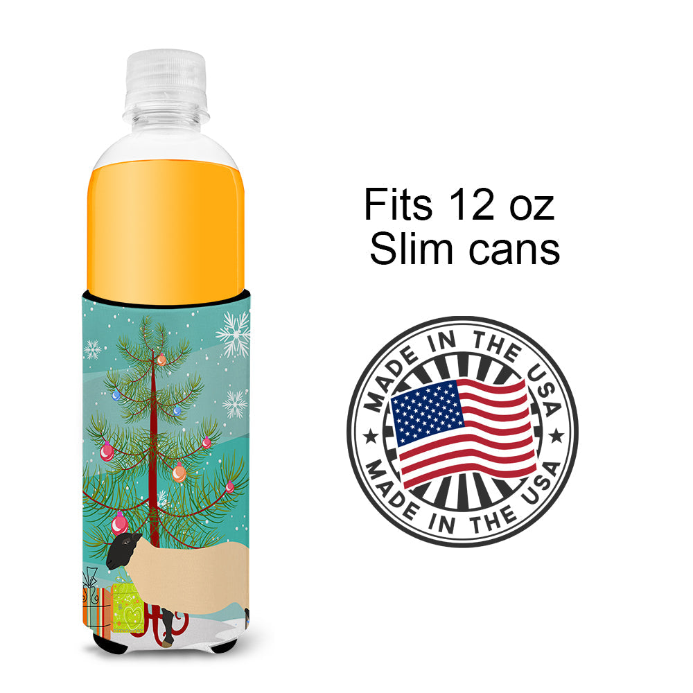 Suffolk Sheep Christmas Slim Can Hugger , Insulated Foam Hugger for 12 oz Slim Cans, Beer Bottles & Water Bottles, Printed in USA