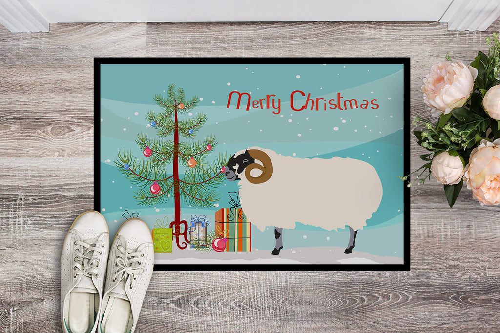 Scottish Blackface Sheep Christmas Doormat Indoor Outdoor 24H X 36W Front Door Mat Rugs for Entryway, Non Slip Washable Low Pile,