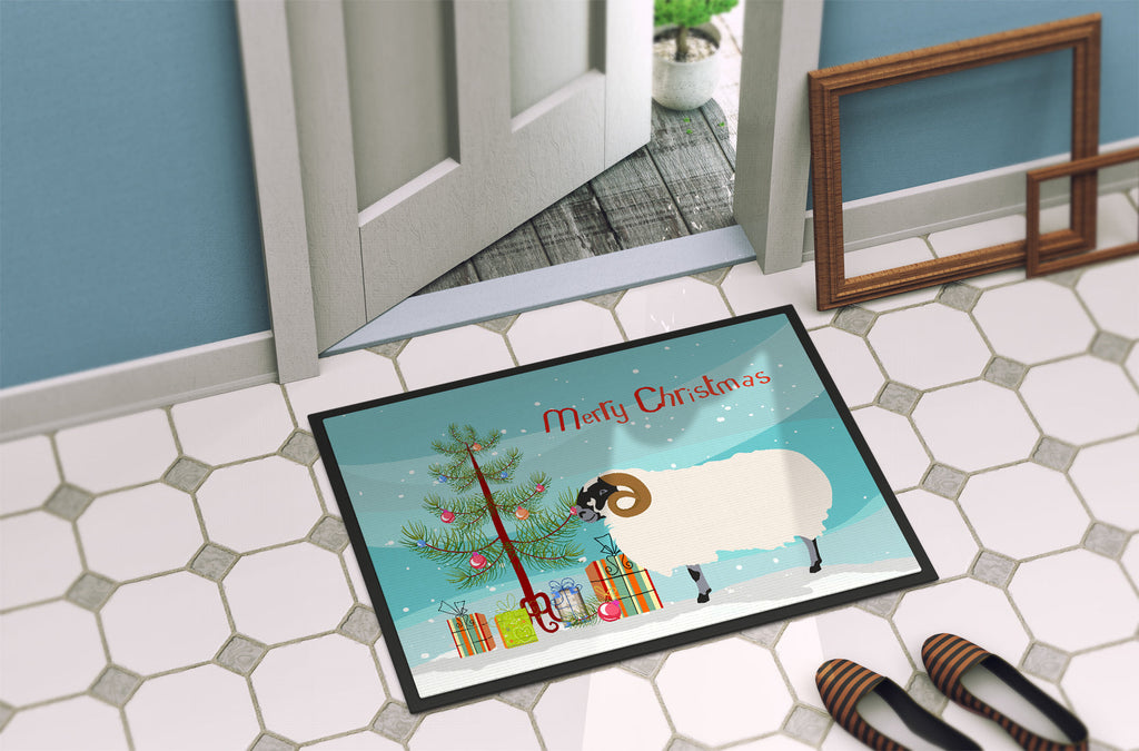 Scottish Blackface Sheep Christmas Doormat Indoor Outdoor 24H X 36W Front Door Mat Rugs for Entryway, Non Slip Washable Low Pile,