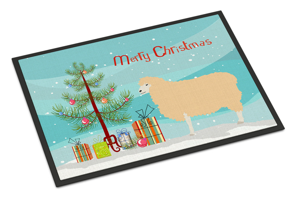English Leicester Longwool Sheep Christmas Doormat Indoor Outdoor 24H X 36W Front Door Mat Rugs for Entryway, Non Slip Washable Low Pile,