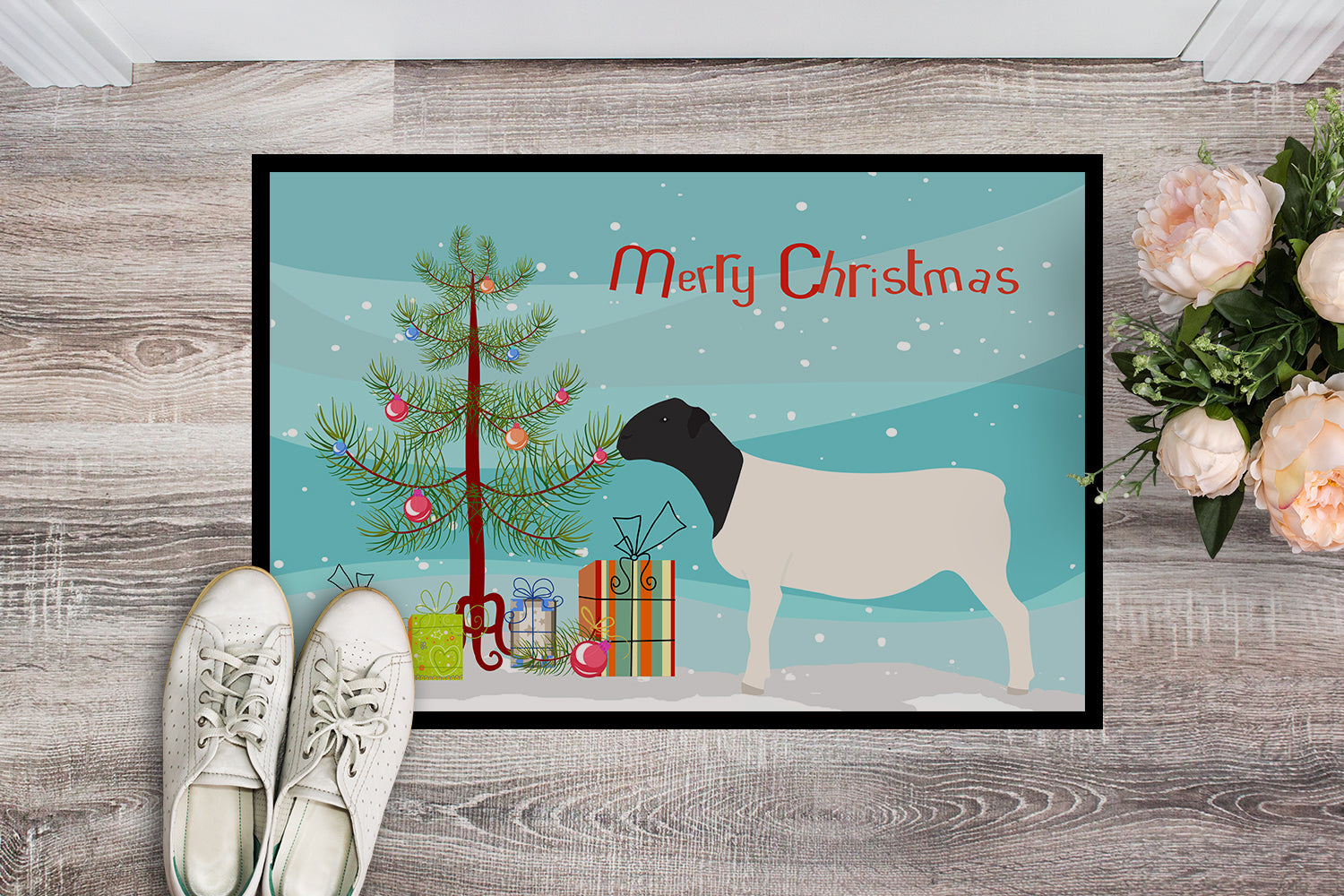 Dorper Sheep Christmas Doormat Indoor Outdoor 24H X 36W Front Door Mat Rugs for Entryway, Non Slip Washable Low Pile,