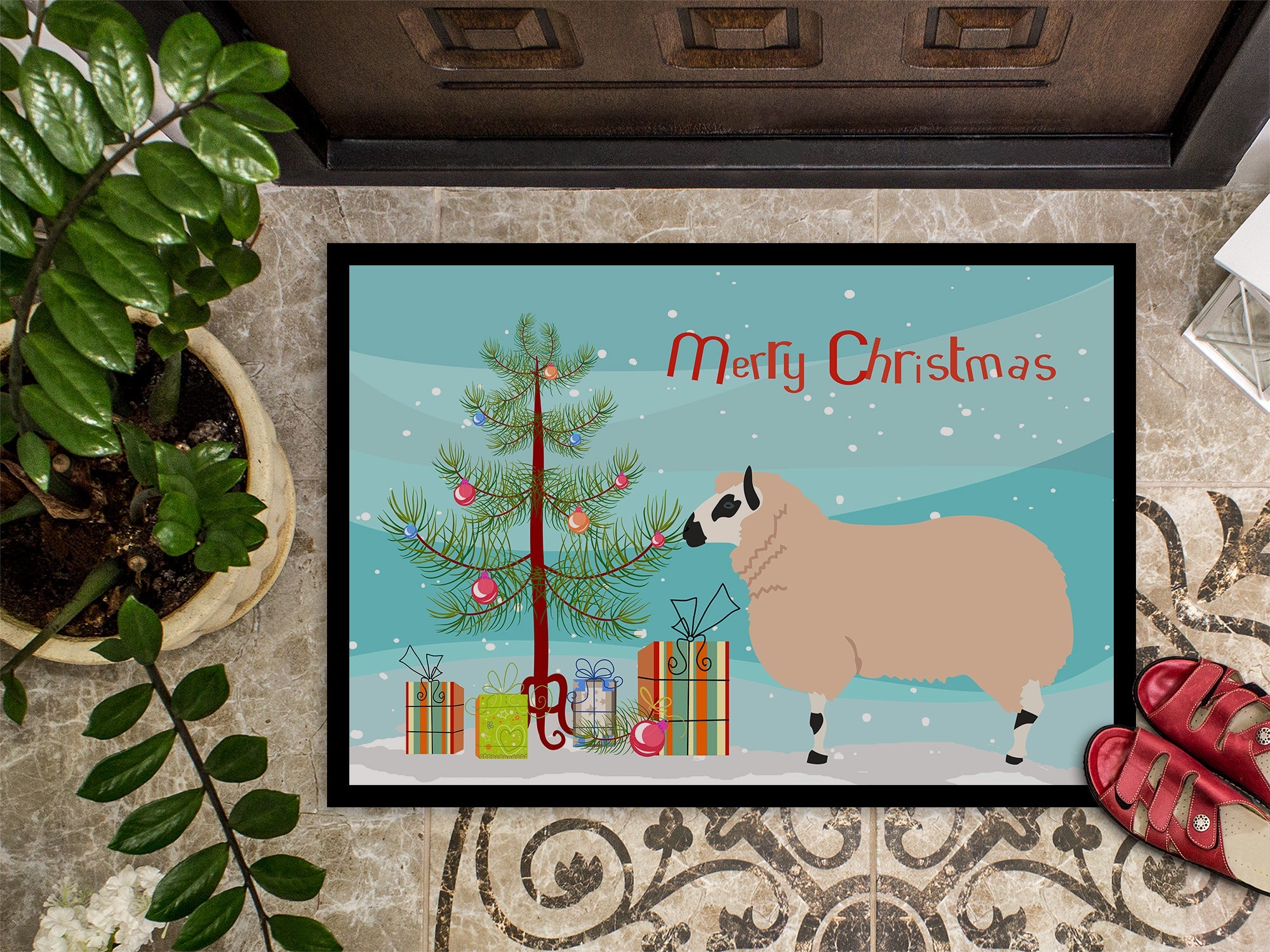 Kerry Hill Sheep Christmas Doormat Indoor Outdoor 18H X 27W Front Door Mat Rugs for Entryway, Non Slip Washable