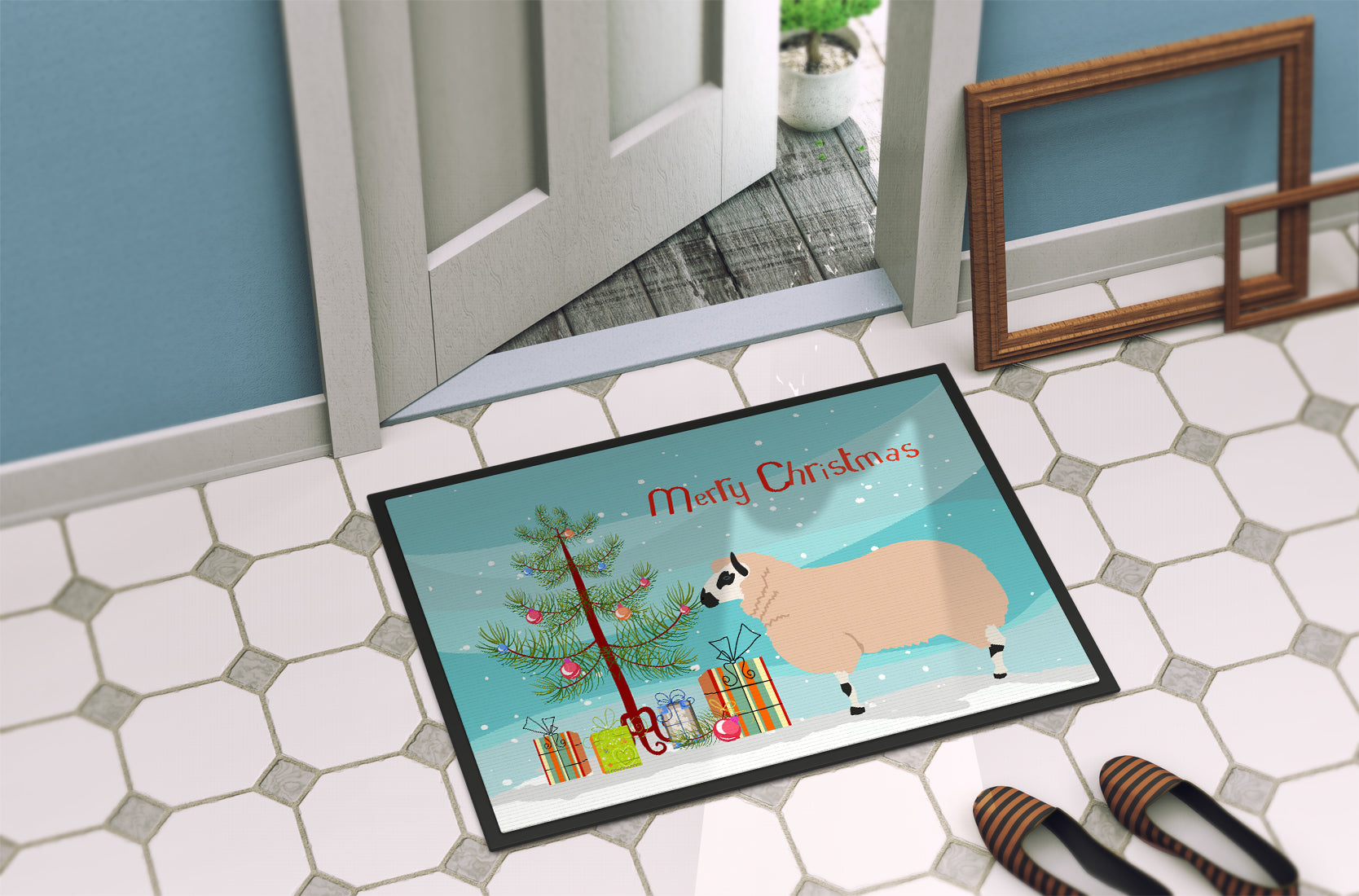 Kerry Hill Sheep Christmas Doormat Indoor Outdoor 18H X 27W Front Door Mat Rugs for Entryway, Non Slip Washable