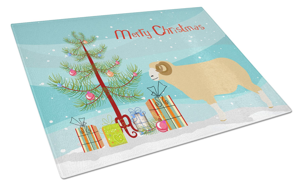 Horned Dorset Sheep Christmas Cutting Board Tempered Glass Kitchen Cutting Surface, Heat Resistant Chopping, Non-Slip Feet, Food Prep & Serving