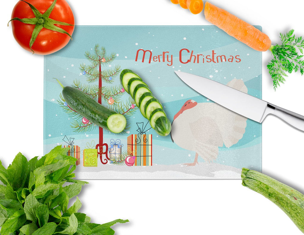 White Holland Turkey Christmas Cutting Board Tempered Glass Kitchen Cutting Surface, Heat Resistant Chopping, Non-Slip Feet, Food Prep & Serving