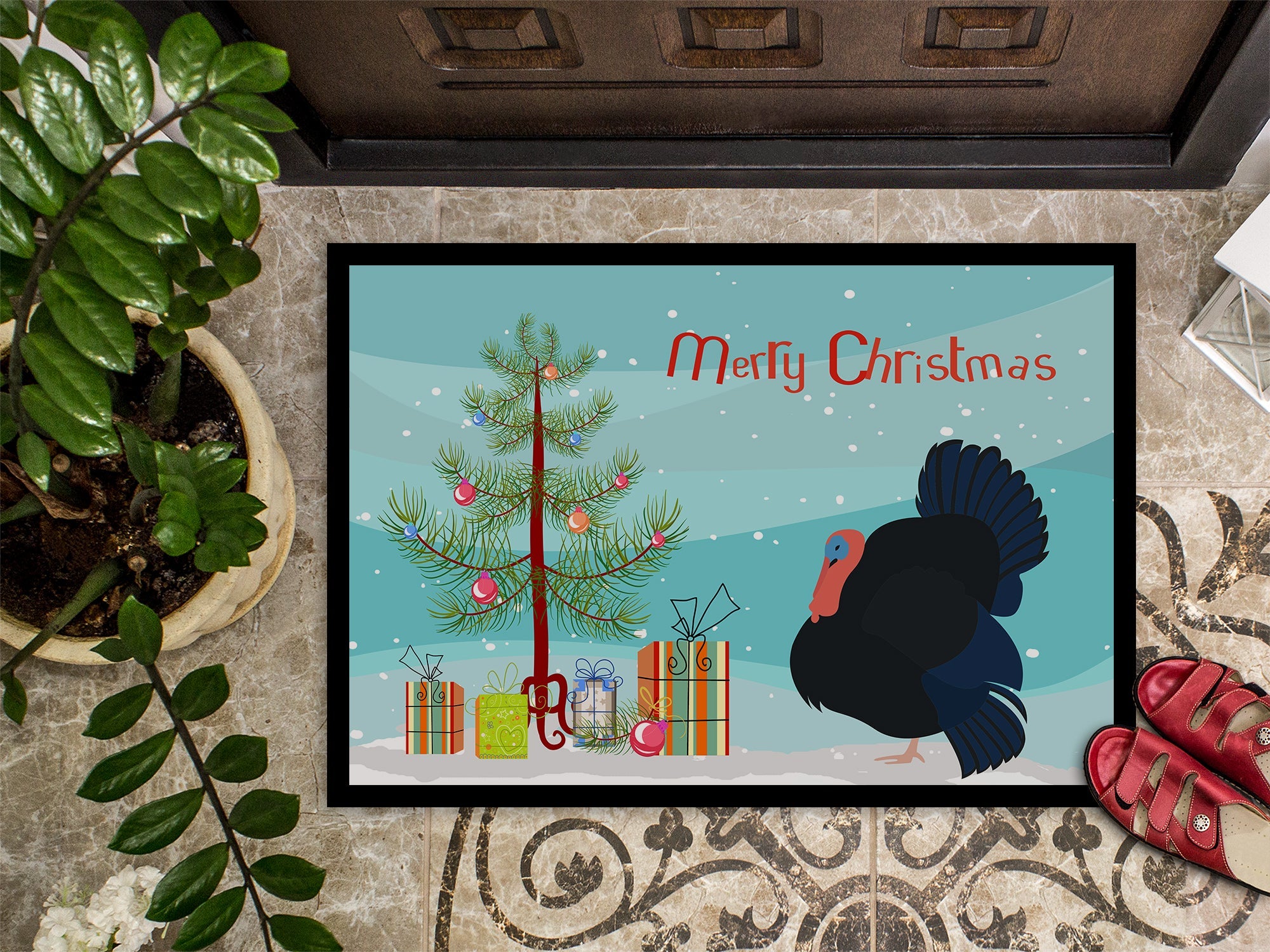 Norfolk Black Turkey Christmas Doormat Indoor Outdoor 24H X 36W Front Door Mat Rugs for Entryway, Non Slip Washable Low Pile,