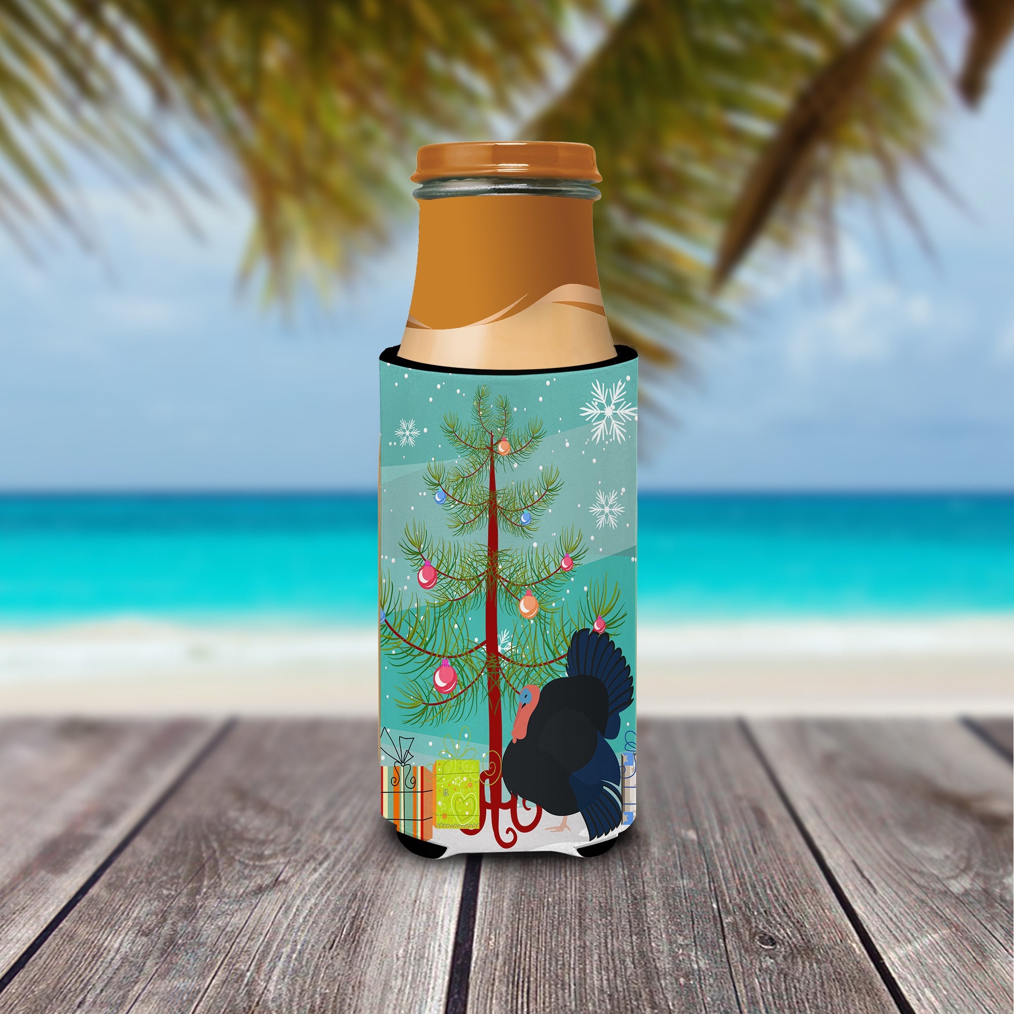 Norfolk Black Turkey Christmas Slim Can Hugger , Insulated Foam Hugger for 12 oz Slim Cans, Beer Bottles & Water Bottles, Printed in USA