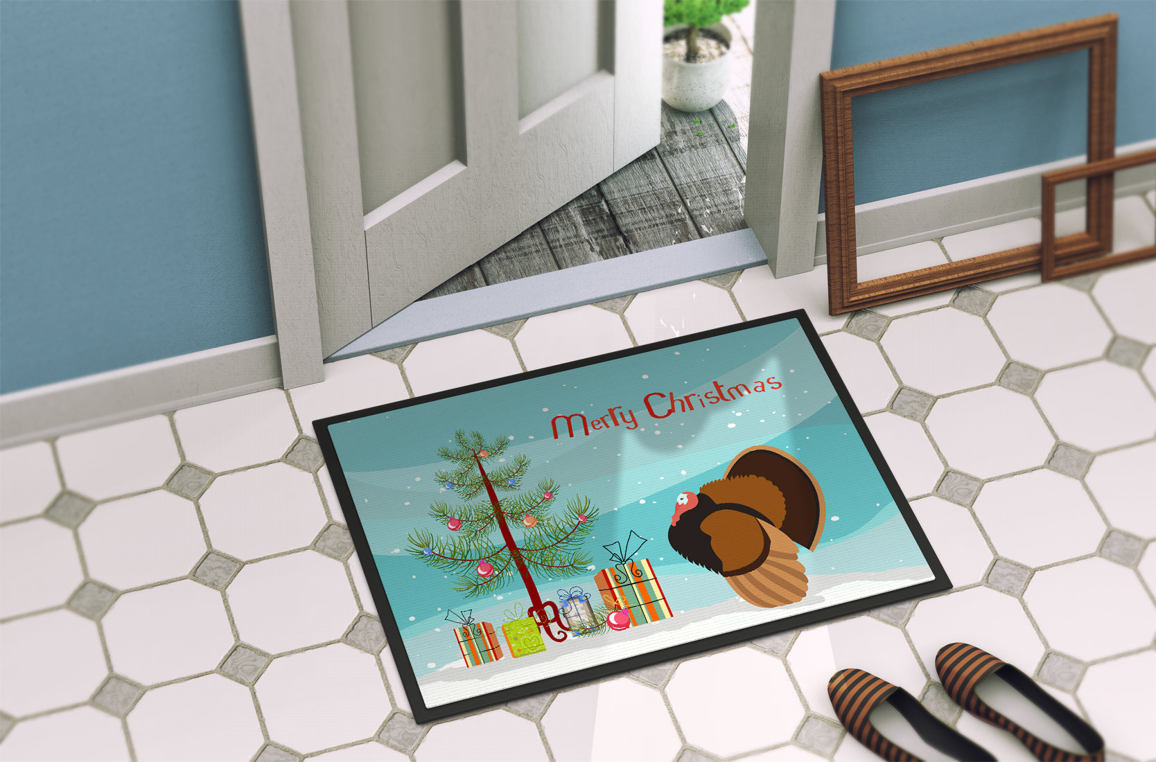 Bronze Turkey Christmas Doormat Indoor Outdoor 18H X 27W Front Door Mat Rugs for Entryway, Non Slip Washable