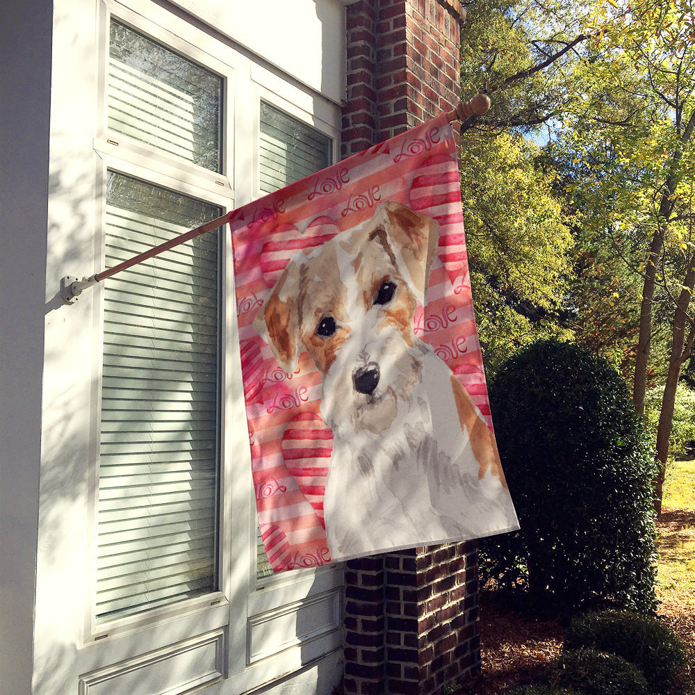 Wire Hair Jack Russell Love House Flag 28x40 Porch Sleeve Pole Decorative Outside Yard Banner Artwork Wall Hanging, Polyester