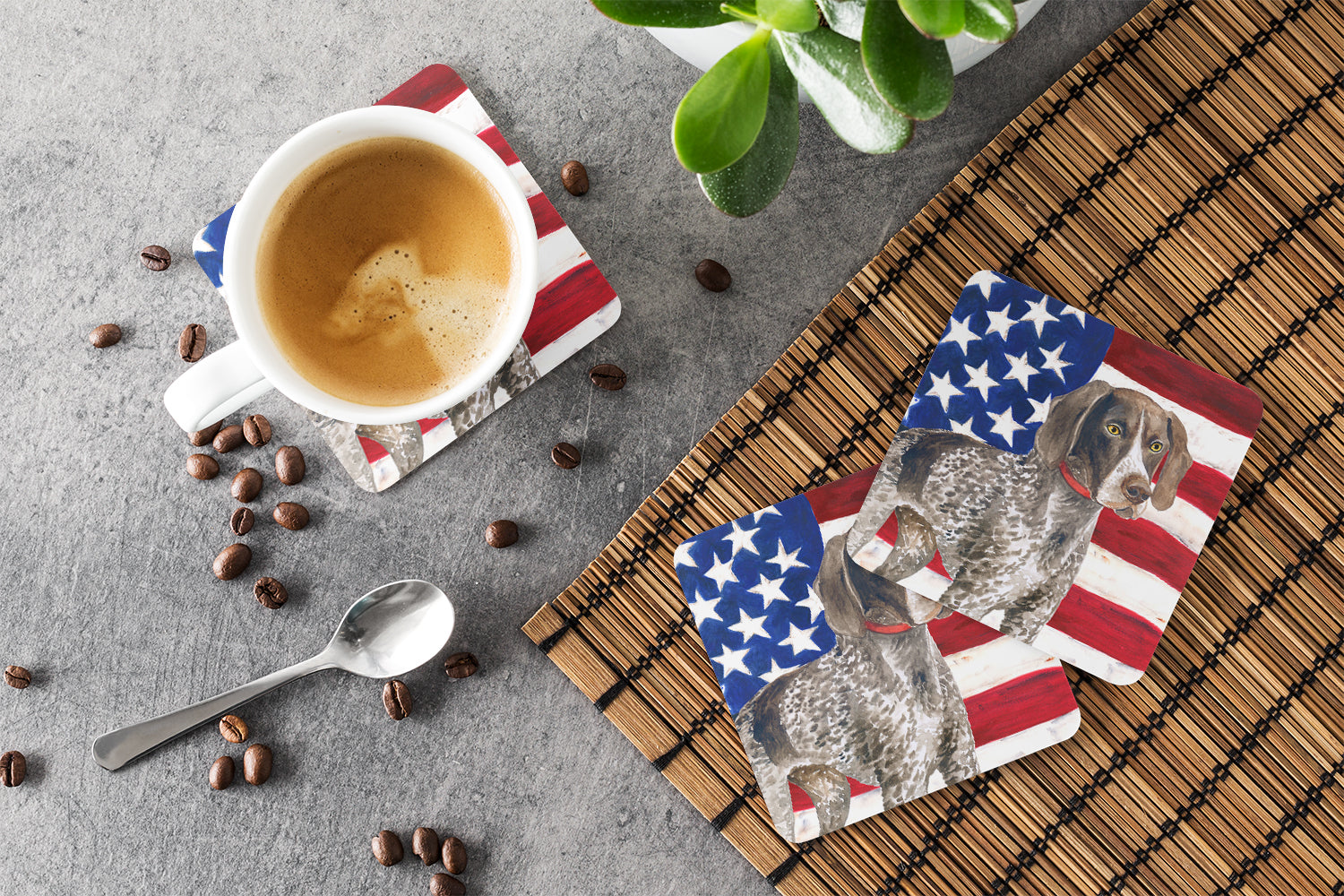 German Shorthaired Pointer Patriotic Foam Coasters Set of 4 Cup Coasters for Indoor Outdoor, Tabletop Protection, Anti Slip, Mouse pad Material