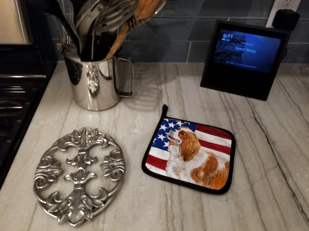 Cavalier Spaniel Patriotic Pot Holder Set of 2 Heat Resistant Quilted Hot Pads 7.5 x 7.5 Inch, Insulated Kitchen Trivets for Cooking & Baking