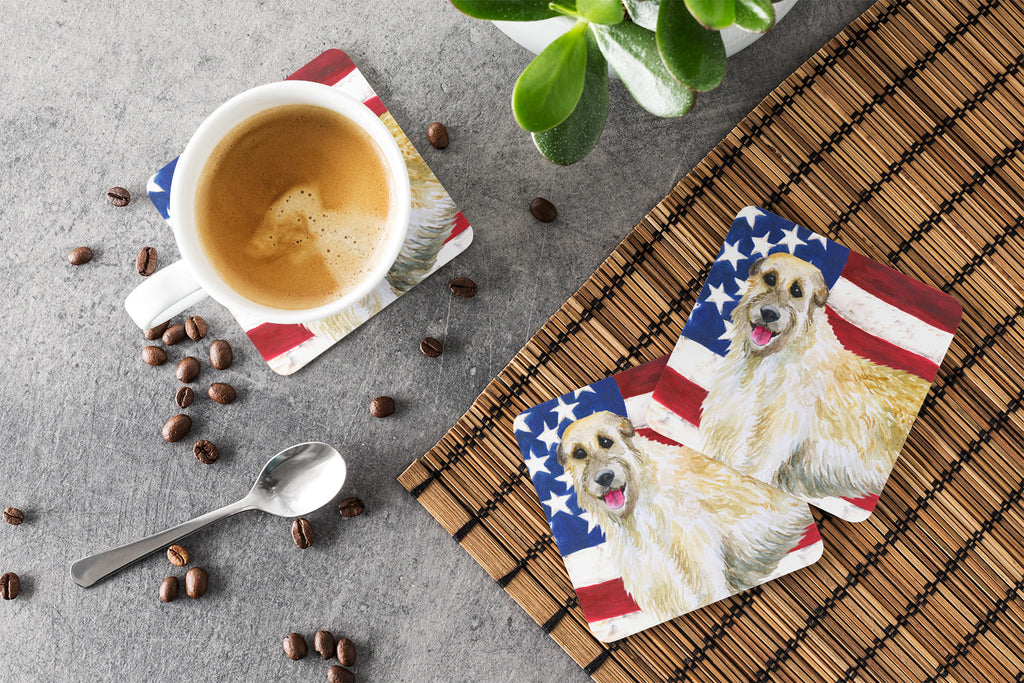Irish Wolfhound Patriotic Foam Coasters Set of 4 Cup Coasters for Indoor Outdoor, Tabletop Protection, Anti Slip, Mouse pad Material