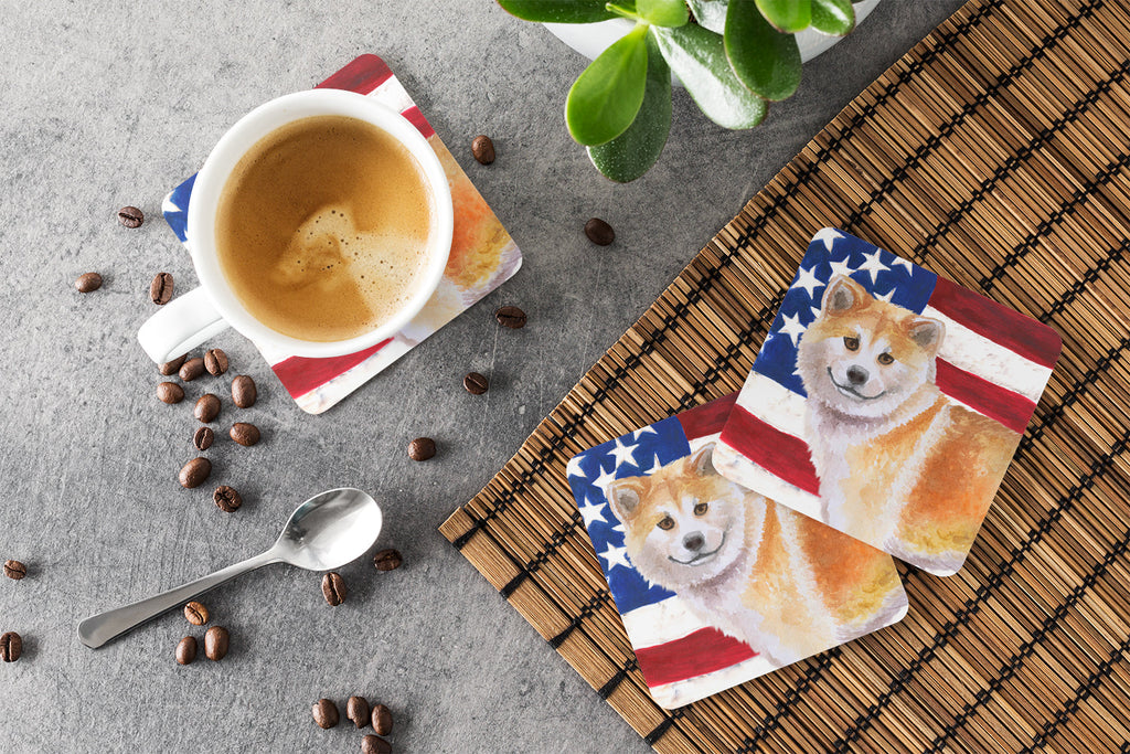 Shiba Inu Patriotic Foam Coasters Set of 4 Cup Coasters for Indoor Outdoor, Tabletop Protection, Anti Slip, Mouse pad Material