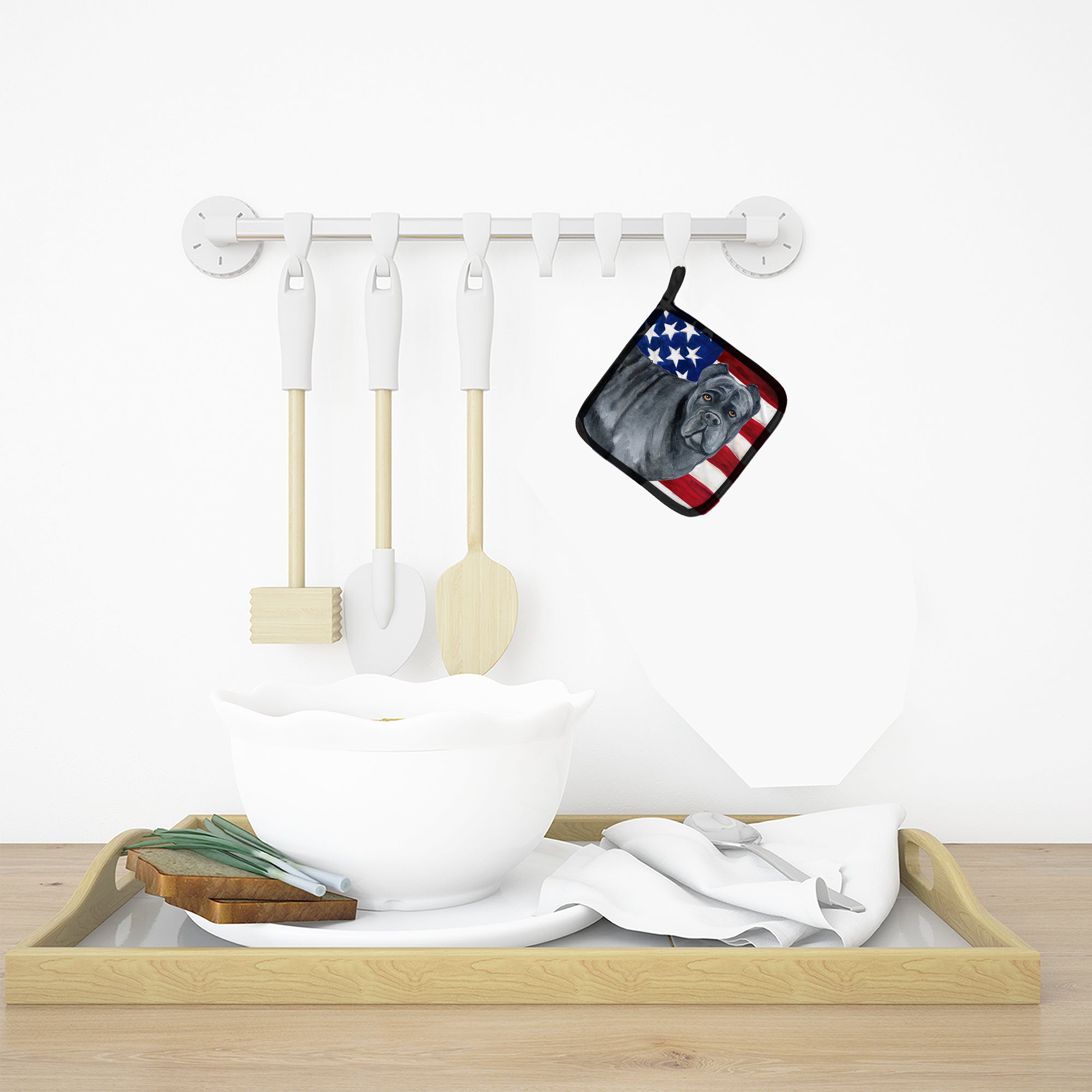 Cane Corso Patriotic Pot Holder Set of 2 Heat Resistant Quilted Hot Pads 7.5 x 7.5 Inch, Insulated Kitchen Trivets for Cooking & Baking