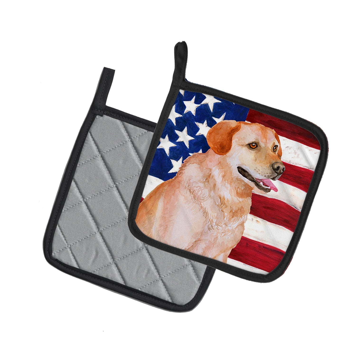 Labrador Retriever Patriotic Pot Holder Set of 2 Heat Resistant Quilted Hot Pads 7.5 x 7.5 Inch, Insulated Kitchen Trivets for Cooking & Baking