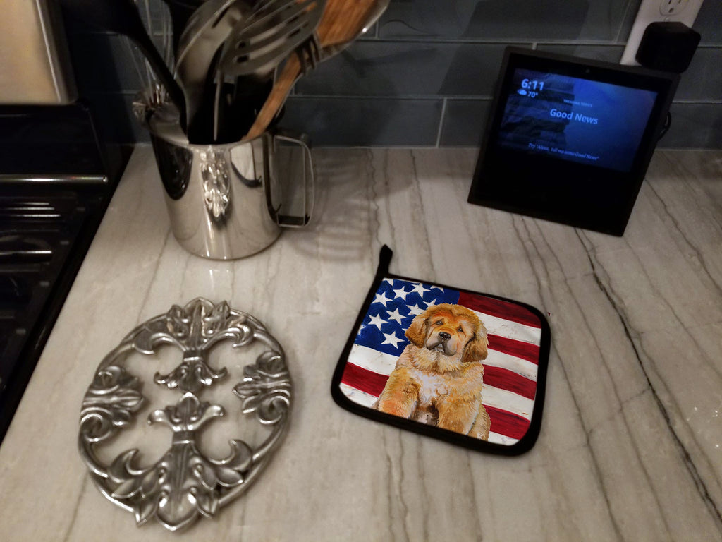 Tibetan Mastiff Patriotic Pot Holder Set of 2 Heat Resistant Quilted Hot Pads 7.5 x 7.5 Inch, Insulated Kitchen Trivets for Cooking & Baking
