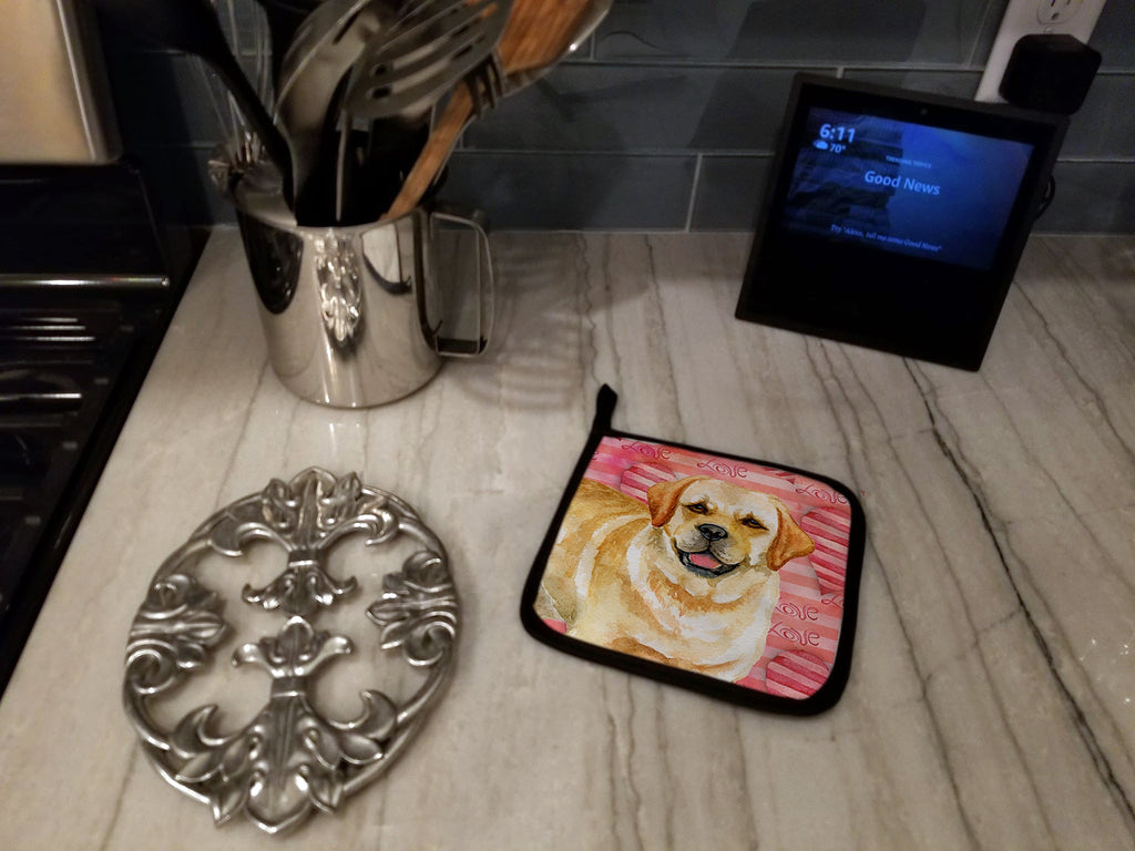 Golden Retriever Love Pot Holder Set of 2 Heat Resistant Quilted Hot Pads 7.5 x 7.5 Inch, Insulated Kitchen Trivets for Cooking & Baking