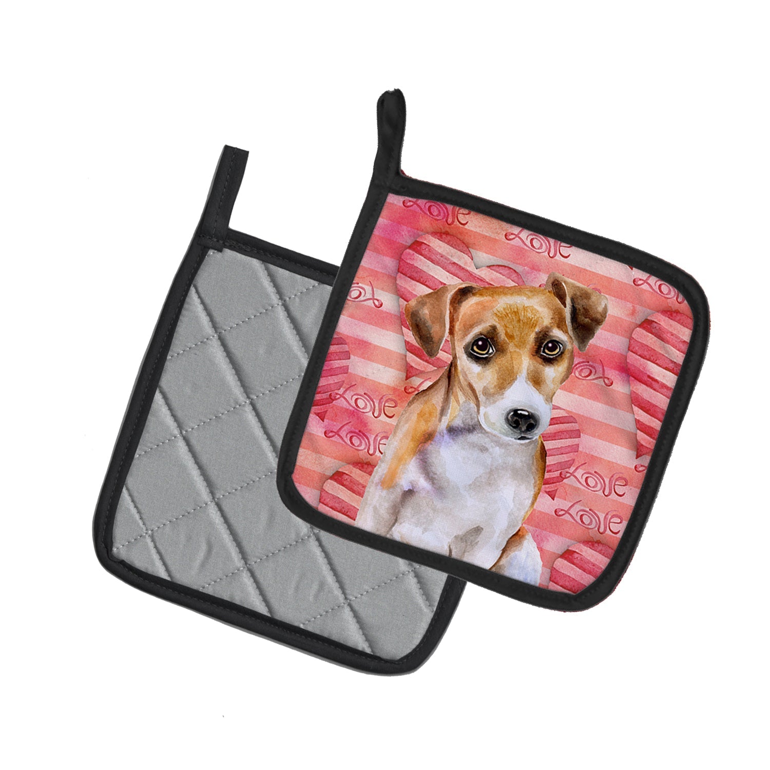 Jack Russell Terrier #2 Love Pot Holder Set of 2 Heat Resistant Quilted Hot Pads 7.5 x 7.5 Inch, Insulated Kitchen Trivets for Cooking & Baking