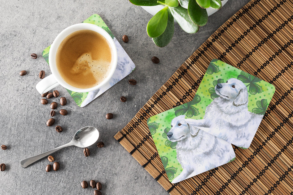 Maremma Sheepdog St Patrick's Foam Coasters Set of 4 Cup Coasters for Indoor Outdoor, Tabletop Protection, Anti Slip, Mouse pad Material